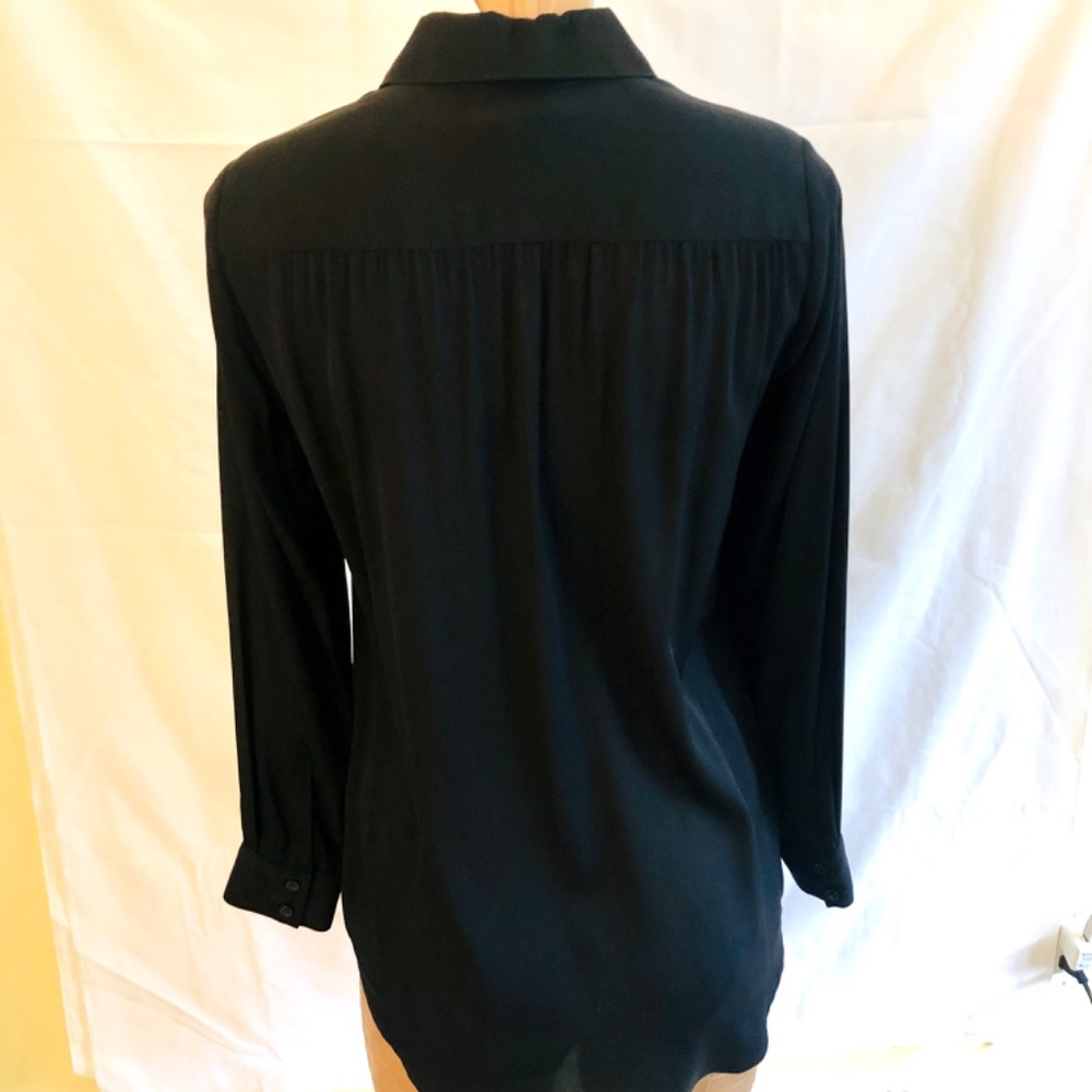 NWT, Black Silk Button Down Blouse - Picture 2 of 9